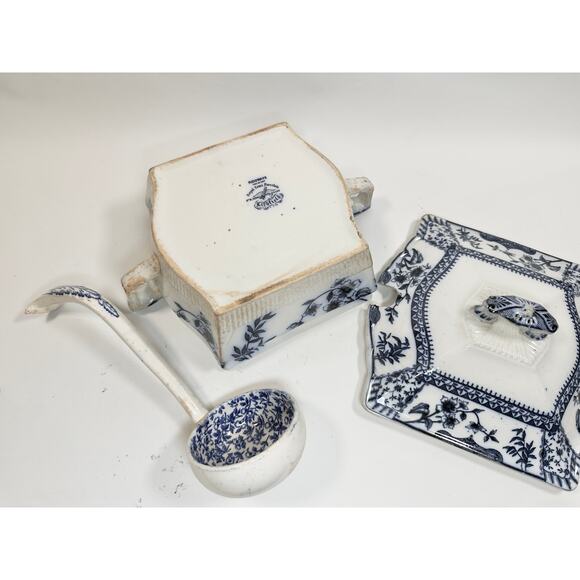 1880’s Transferware Ridgways Litchfield Porcelain Covered Soup Tureen w/Ladle - Picture 8 of 12